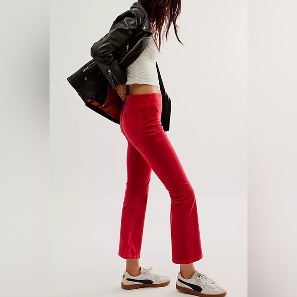 Free People Pants - Free People In My Feelings Red Velvet Crop Slim Flare Side Zip Pant, Small